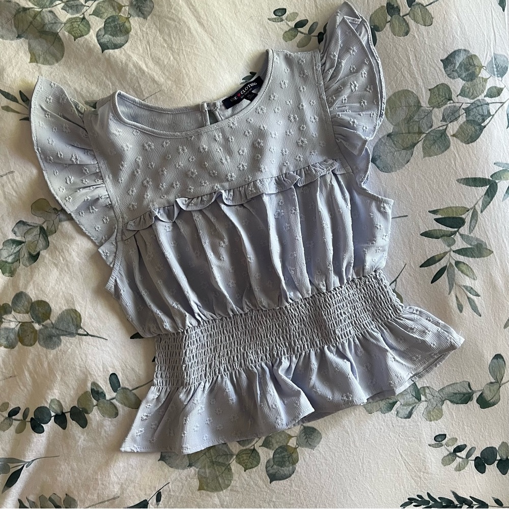 NWOT One Clothing Light Blue Ruffle Blouse